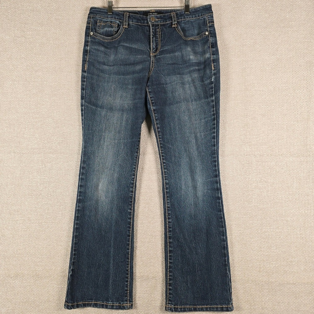 Nine West Jeans Womens 14/32 Dark Wash Rhinestone Embroidered Bootcut Denim